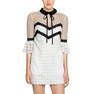Bell Sleeve Tie Collar Lace Mini Dress